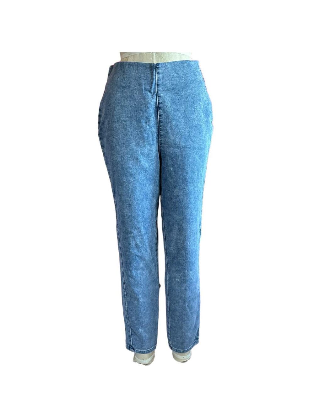 Vintage Jeans Womens Size 12 Tall Pull On Stonewash Stretchy Waist Retro 90s